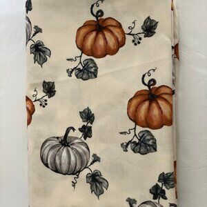 House & Garden Cream Fabric Tablecloth Orange and Gray Pumpkin Fall 70" x 120"